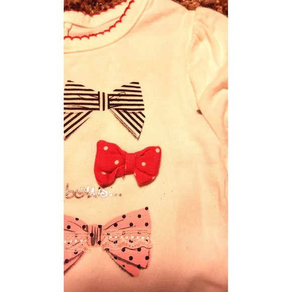 Girl's Size 9 M 6-9 Months 2 Pc Cream Pretty With Bows K Baby Top & PLACE Capris - Picture 6 of 7